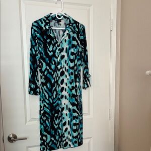 Vintage Carole Little turquoise Black Animal Print Dress